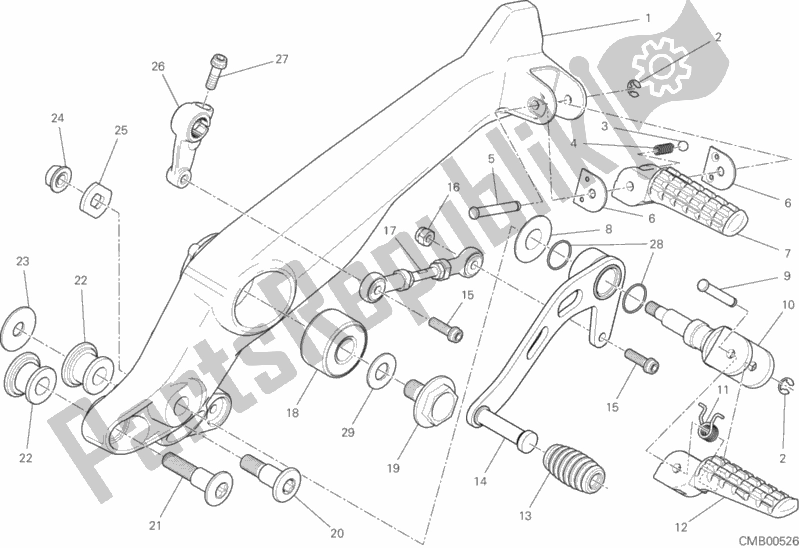 Alle onderdelen voor de Voetsteunen Links van de Ducati Scrambler Flat Track Thailand 803 2019